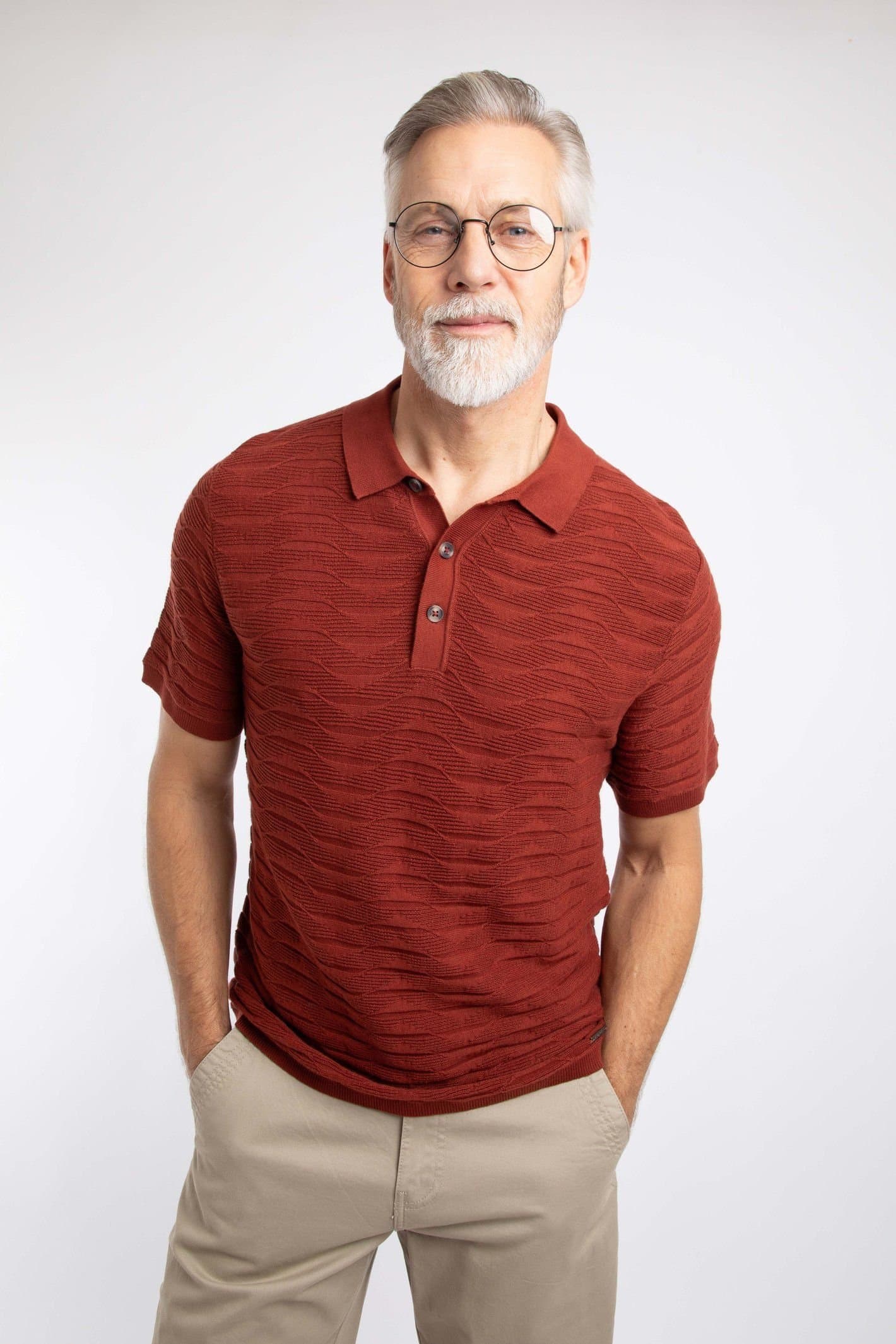 Weird Fish Weird Fish Terracotta Knitted Polo Shirt for Men