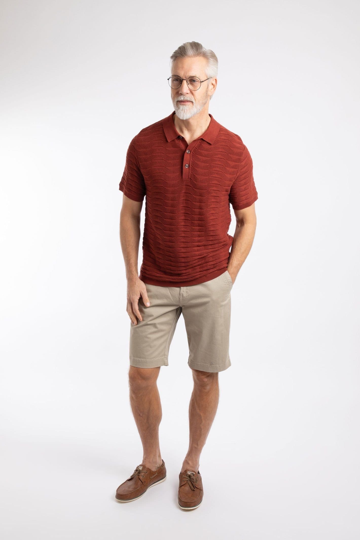 Weird Fish Weird Fish Men's Emmet Trophy Neck Knitted Polo Shirt in Terracotta - 4