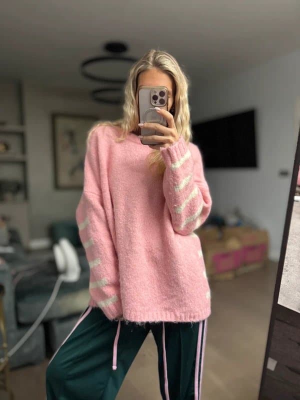 ASOS ASOS Light Pink Striped Fluffy Jumper