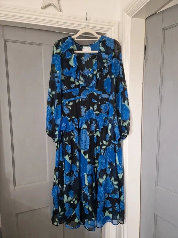 ASOS Asos blue floral smock chiffon midi dress uk12