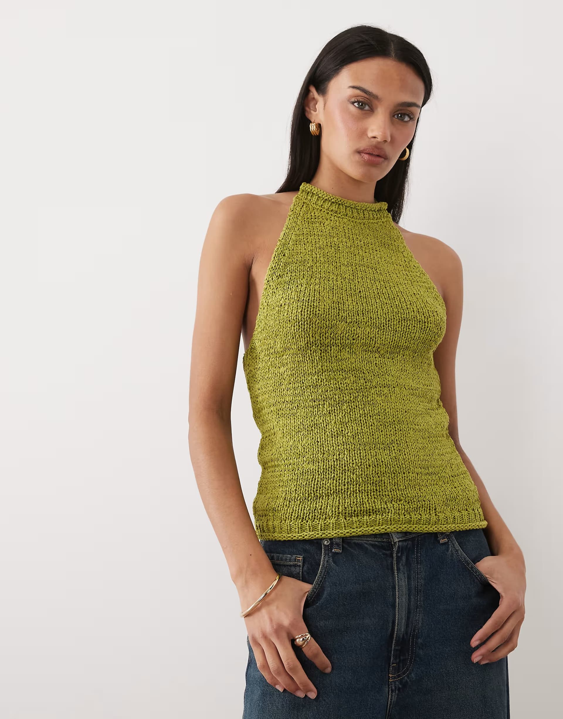 ASOS ASOS DESIGN tape yarn halter top in green