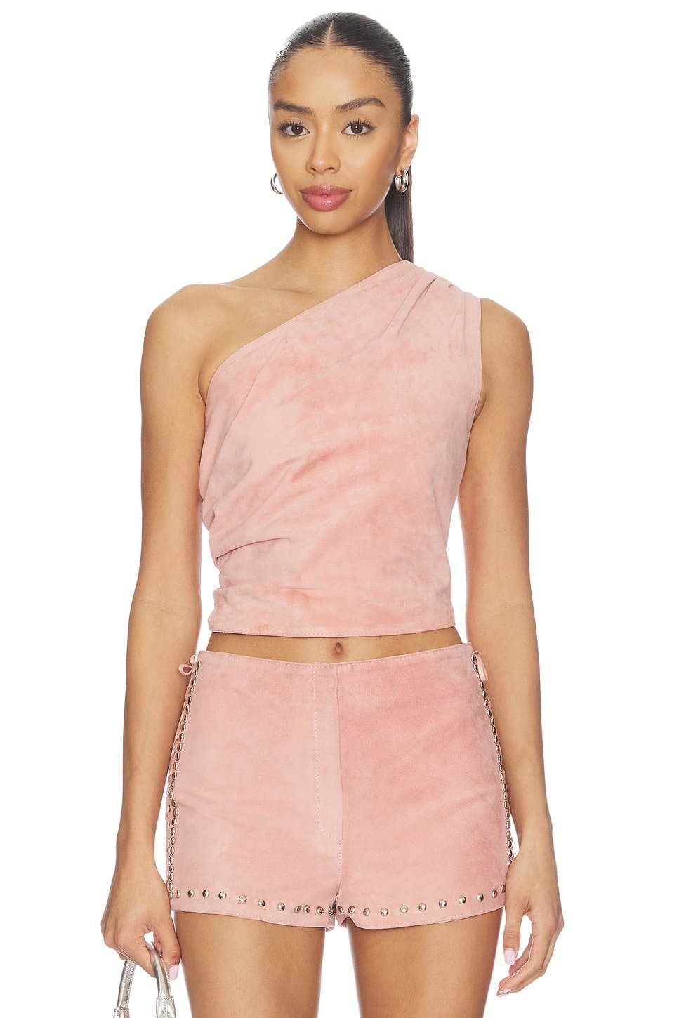 revolve Revolve Dusted Pink Suede One-Shoulder Top