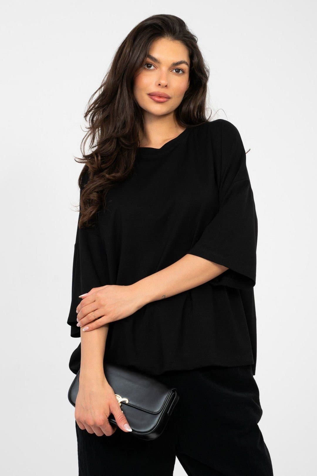 Love Lace Love Lace Women's Soft Viscose Loose Basic Blouse Round Neck in Black