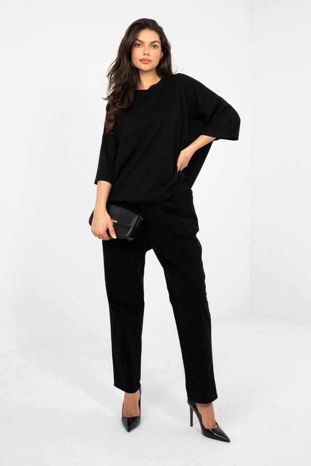 Love Lace Love Lace Women's Soft Viscose Loose Basic Blouse Round Neck in Black - 2