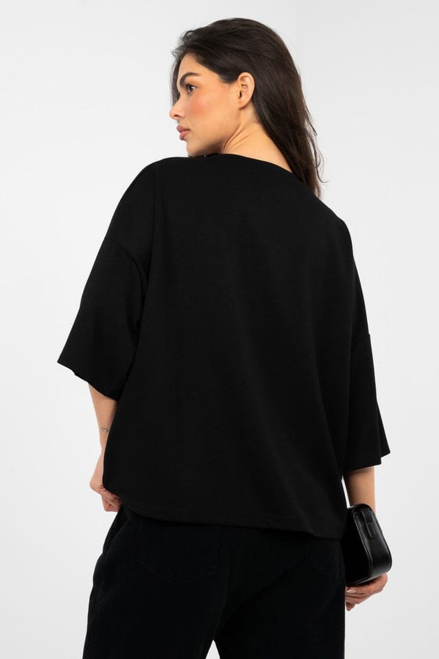 Love Lace Love Lace Women's Soft Viscose Loose Basic Blouse Round Neck in Black - 3