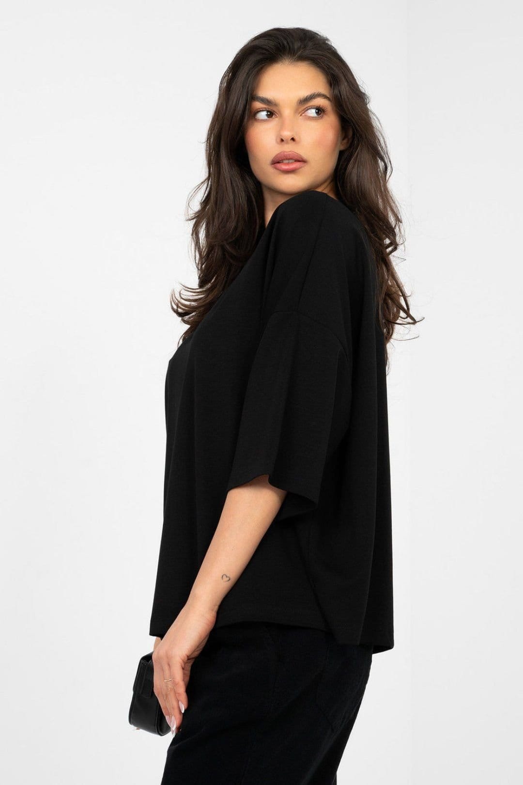 Love Lace Love Lace Women's Soft Viscose Loose Basic Blouse Round Neck in Black - 4