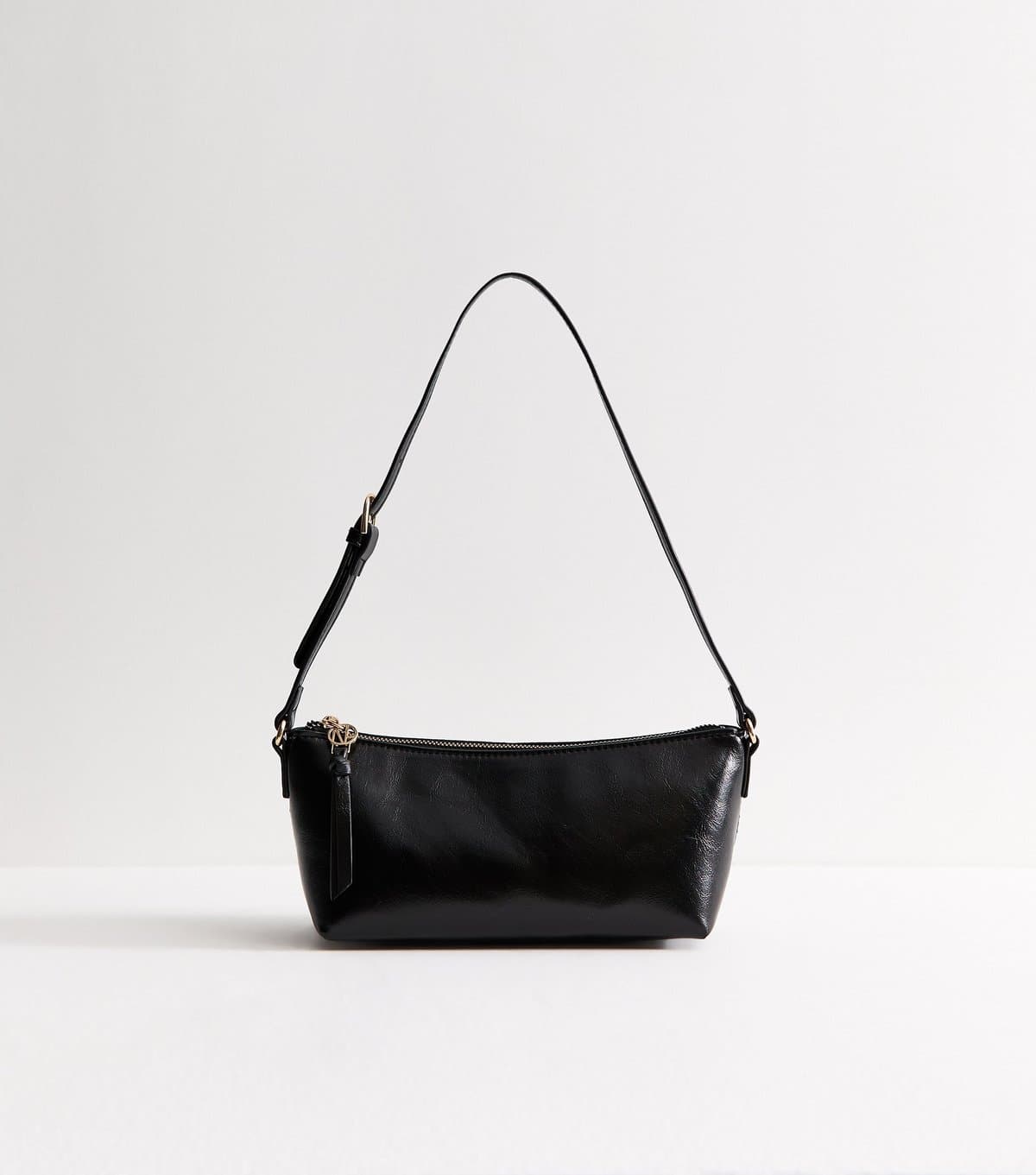 New Look Black Faux Leather Crocodile Embossed Baguette Shoulder Bag New Look
