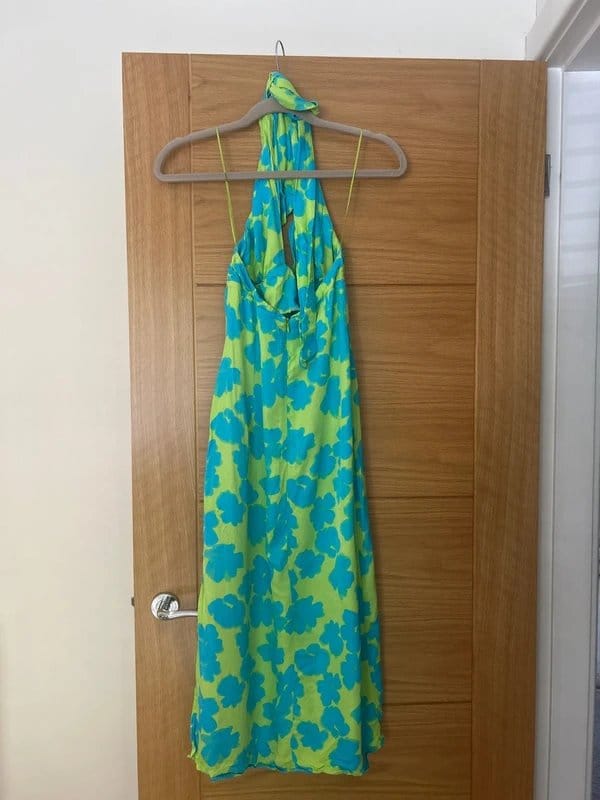 Bershka Green Floral Halter Neck Midi Dress