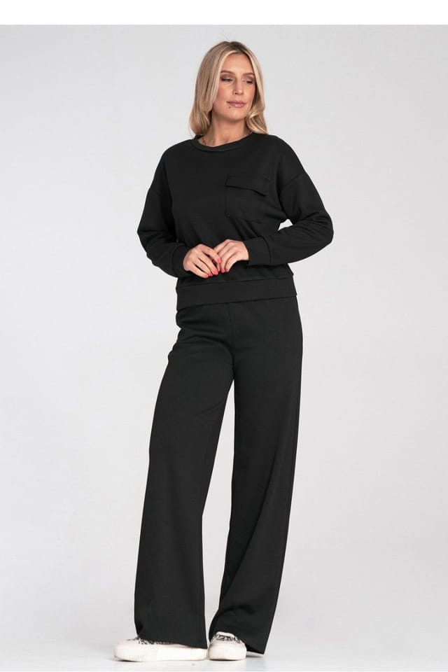 Love Lace Love Lace Women's Long Sleeve Round Neck Blouse Chest Pocket in Black - 2
