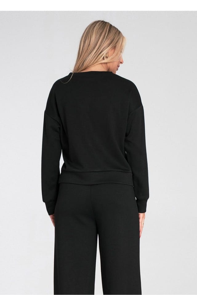 Love Lace Love Lace Women's Long Sleeve Round Neck Blouse Chest Pocket in Black - 3