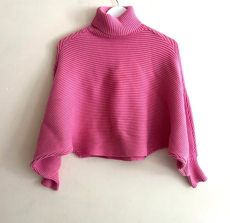 Zara 🌸 Zara Pink Ribbed Knit Co-Ord Set Roll Neck Jumper Mini Skirt Matching Set S UK 8