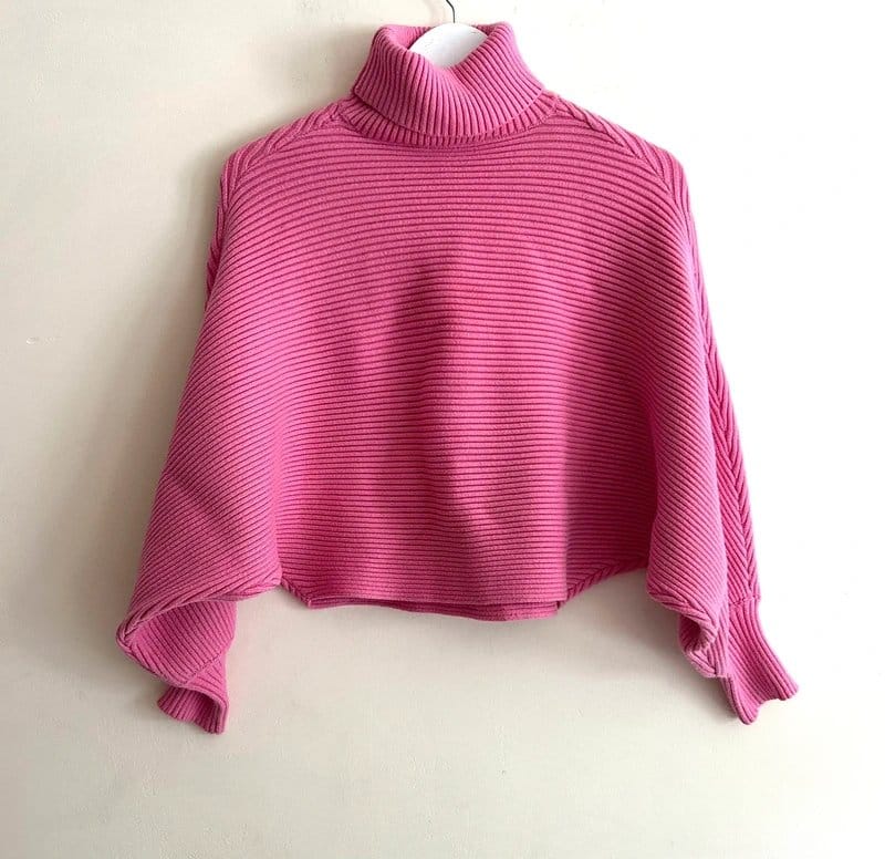 Zara Pink Ribbed Knit Co-Ord Set Roll Neck Jumper Mini Skirt
