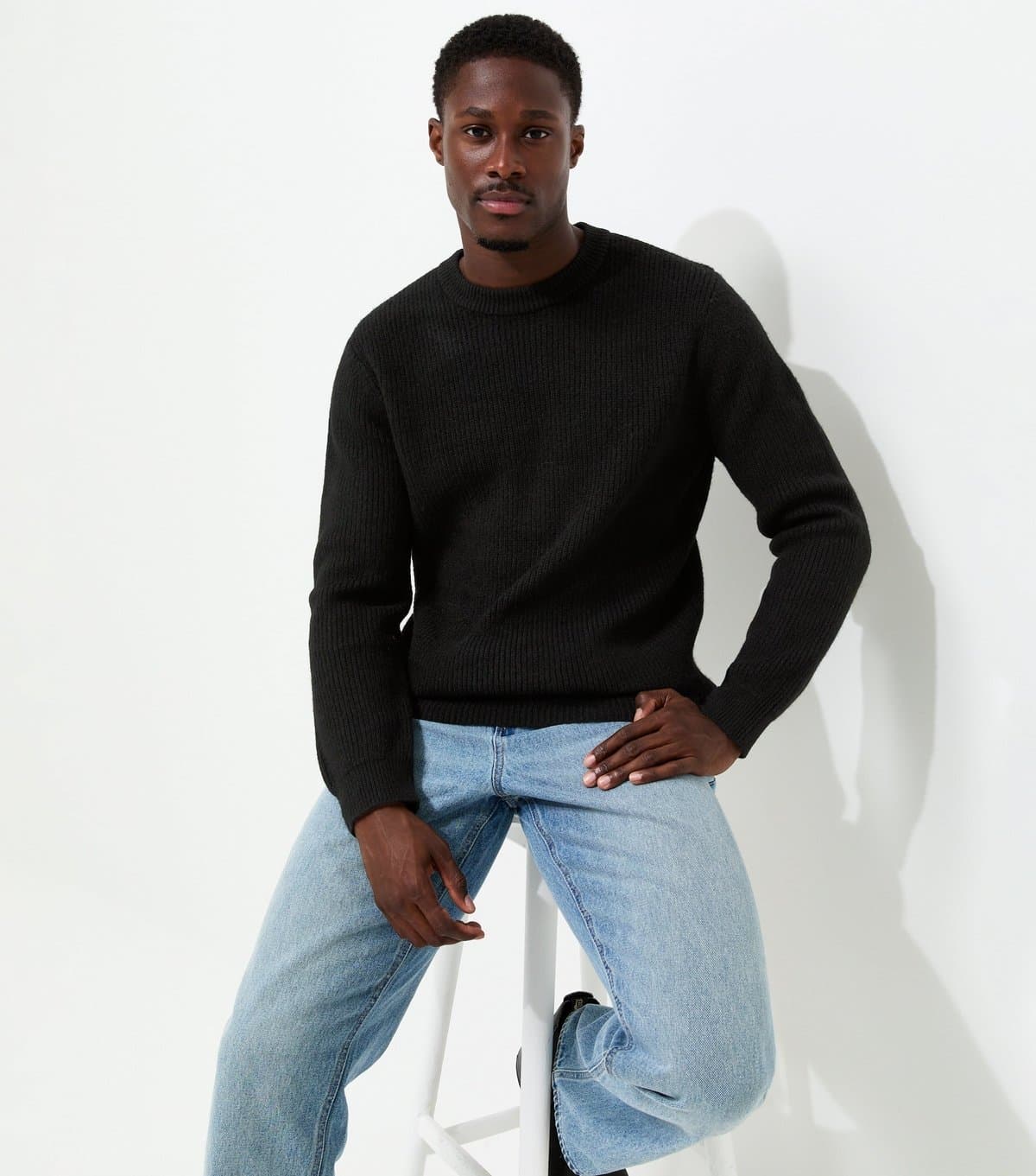New Look Men's Black Regular Fit Long Sleeve Fisherman Crew Neck Jumper New Look