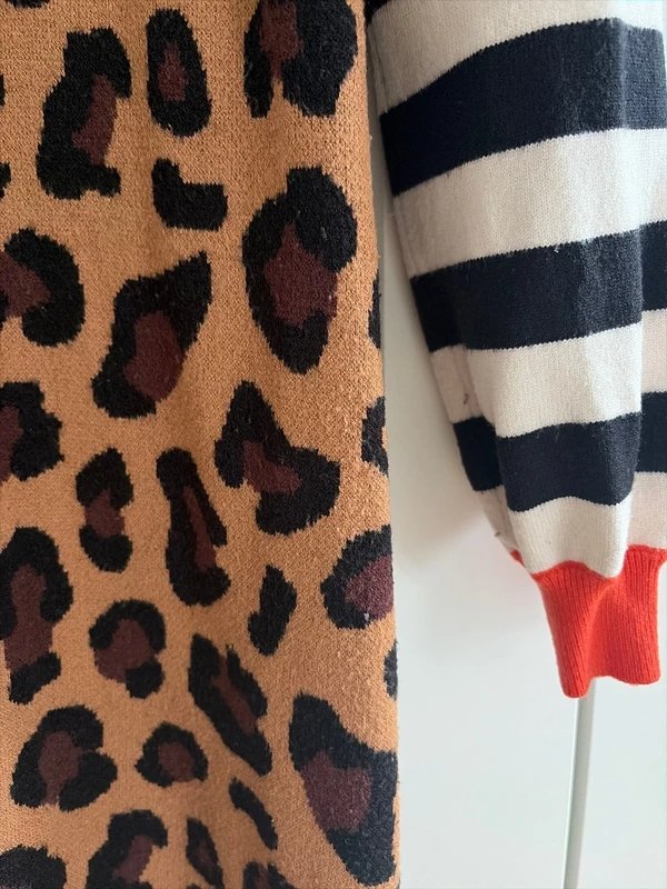 Never Fully Dressed Leopard and stripe knitted dress contrast - 1