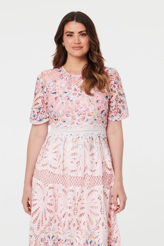 Izabel London Izabel London Women's Floral Mesh Layer 1/2 Sleeve Midi Dress - 2