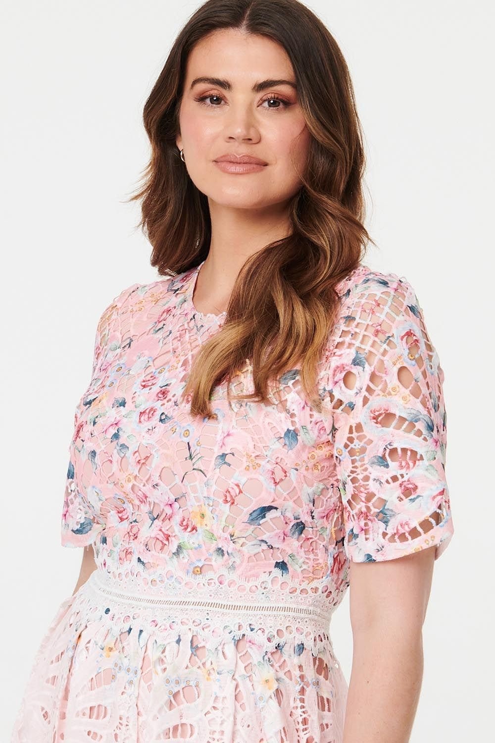 Izabel London Izabel London Women's Floral Mesh Layer 1/2 Sleeve Midi Dress - 4