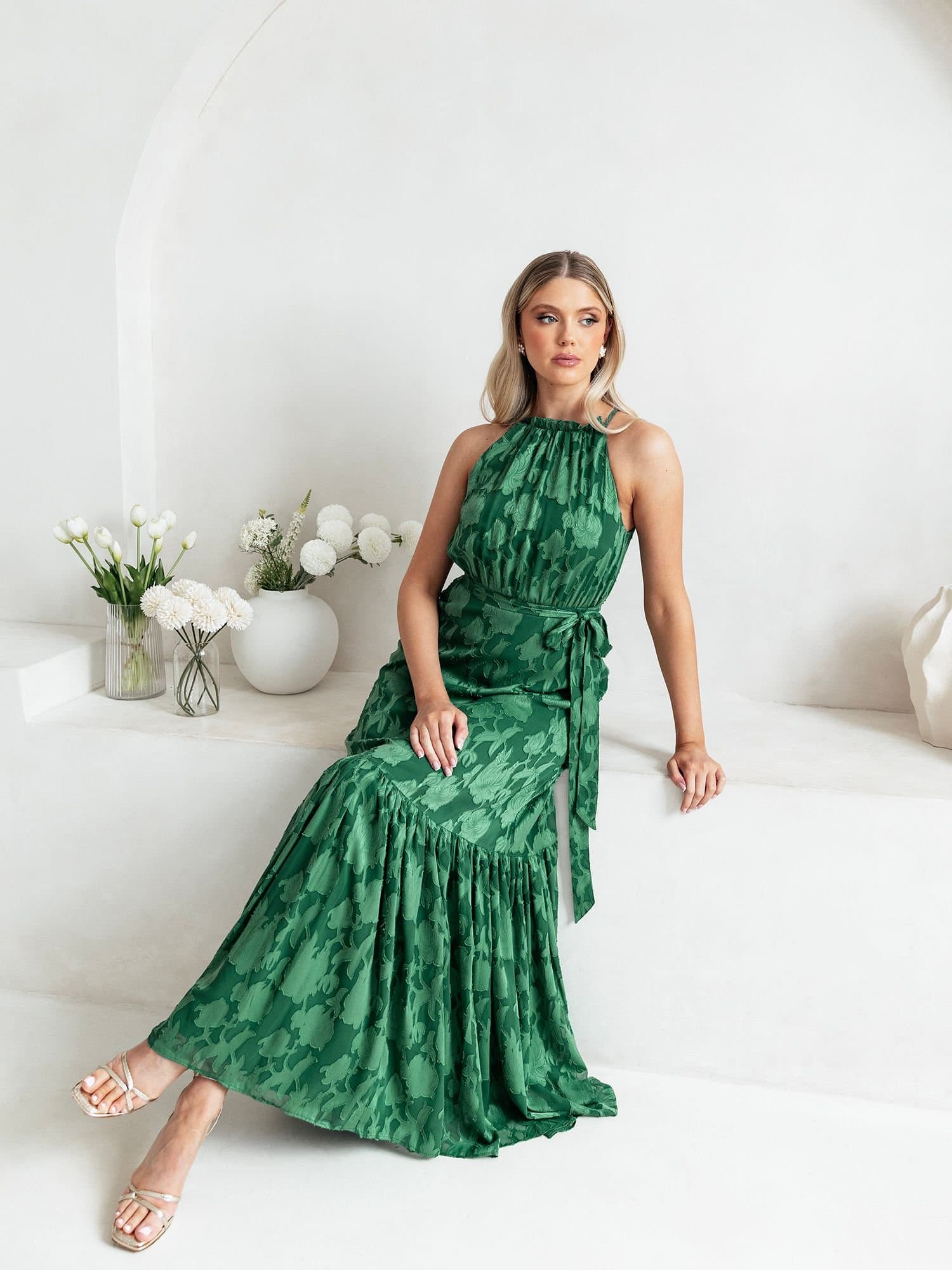 Anaya with Love Anaya with Love Women's Frill Halter Neck Maxi Dress in Dark Green