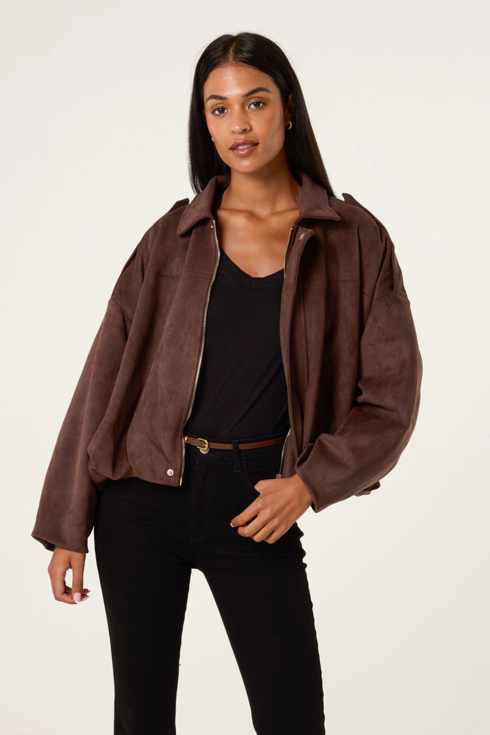 Blue Vanilla Blue Vanilla Women's Brown Suedette Puffball Jacket