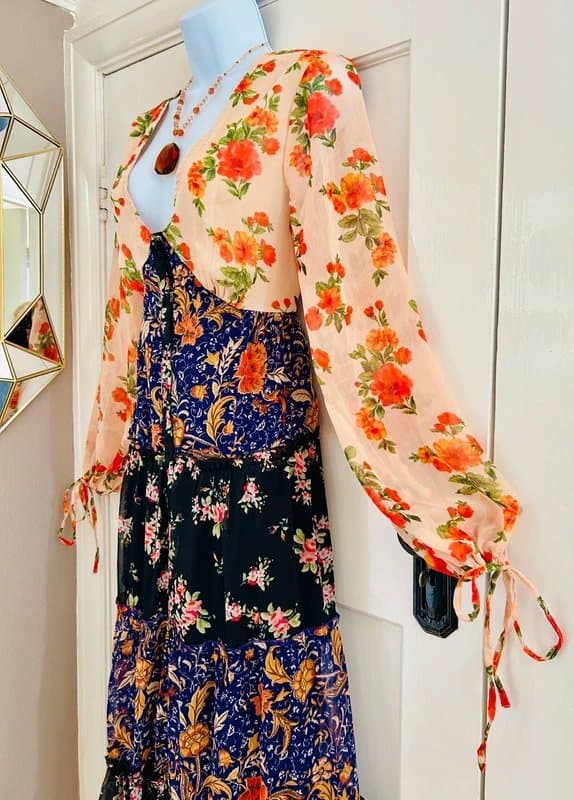 ASOS Design Button through chiffon Bohemian hippie festival special occasion maxi dress 12