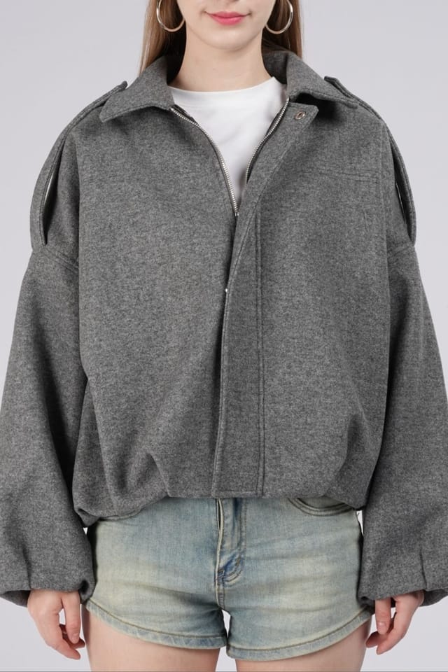 OUTTA BOX OUTTA BOX Women's Women's Casual Wool-Feel Aviator Jacket in Grey - 2