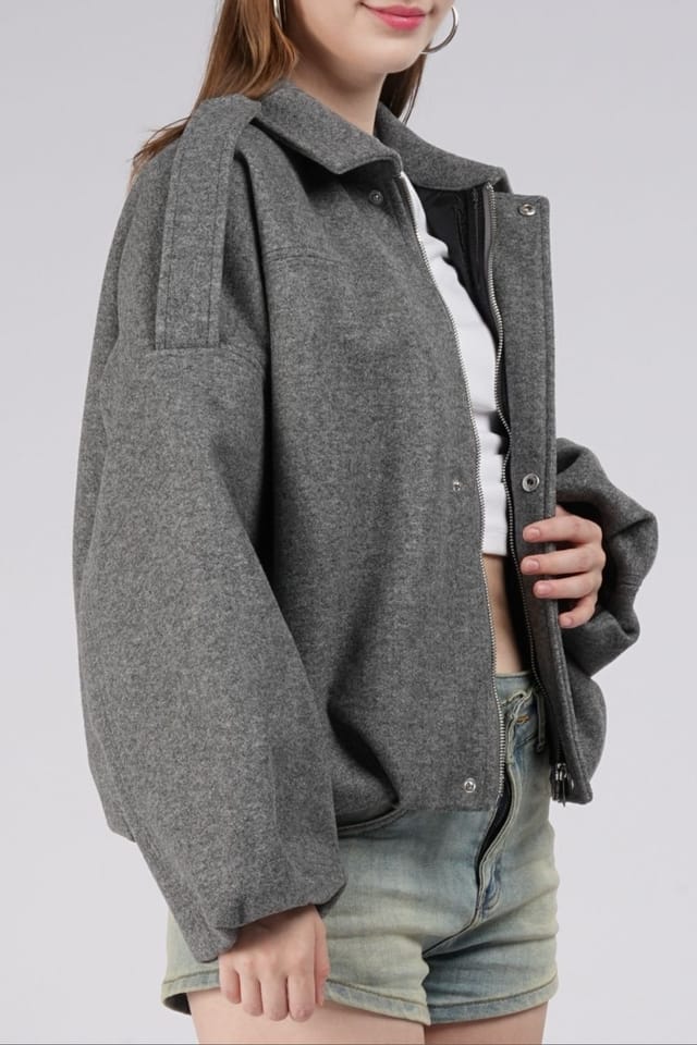 OUTTA BOX OUTTA BOX Women's Women's Casual Wool-Feel Aviator Jacket in Grey - 3