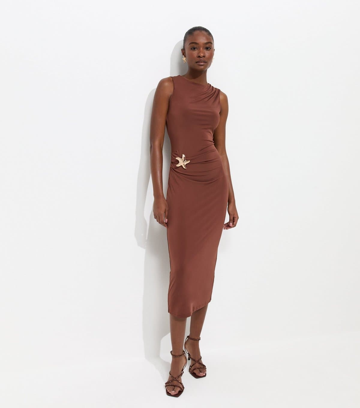 New Look Women's Dark Brown Starfish Charm Racerback Midi Dress New Look
