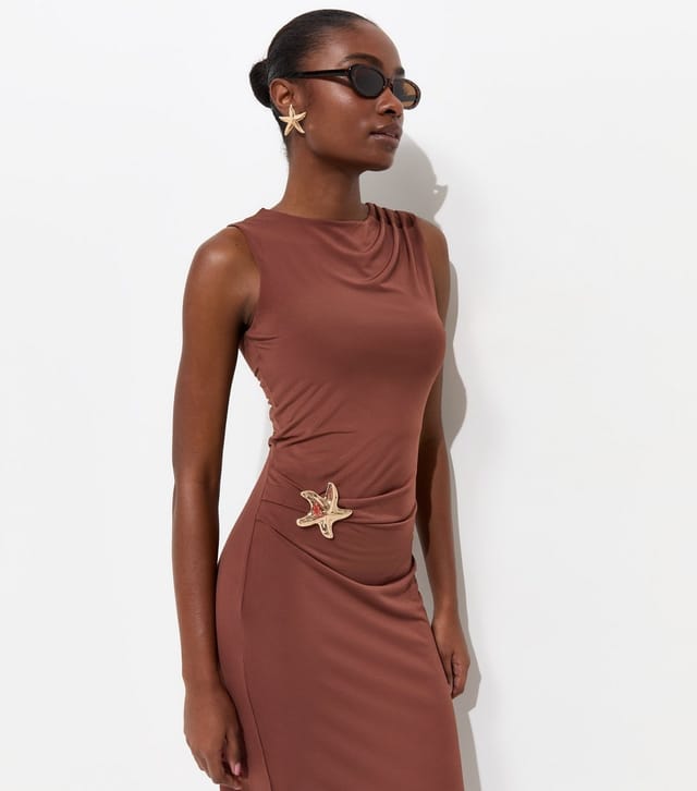 New Look Women's Dark Brown Starfish Charm Racerback Midi Dress New Look - 3