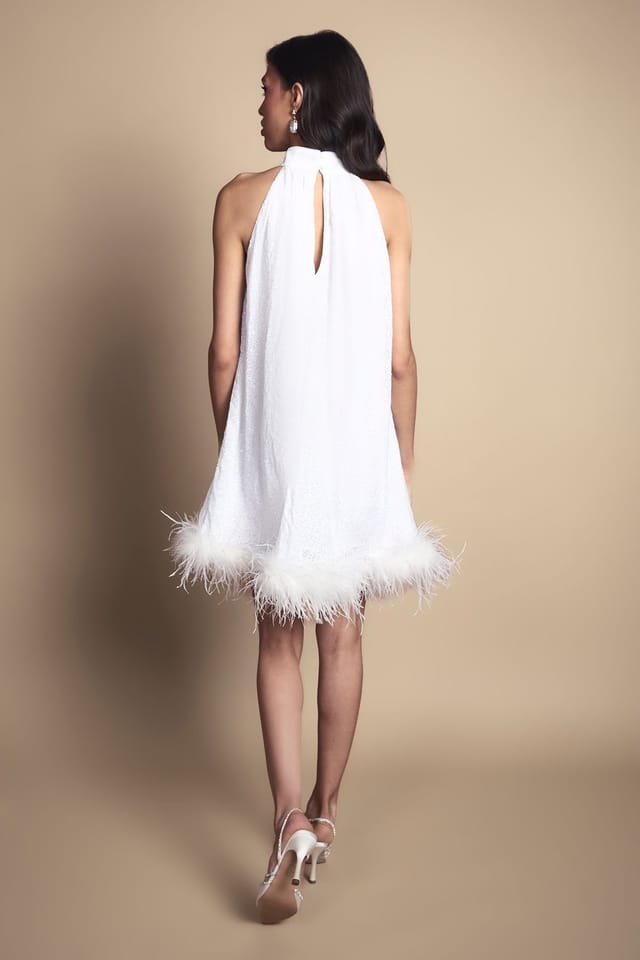Coast Coast Women's Feather Hem Sequin Hen Mini Dress in Ivory - 3