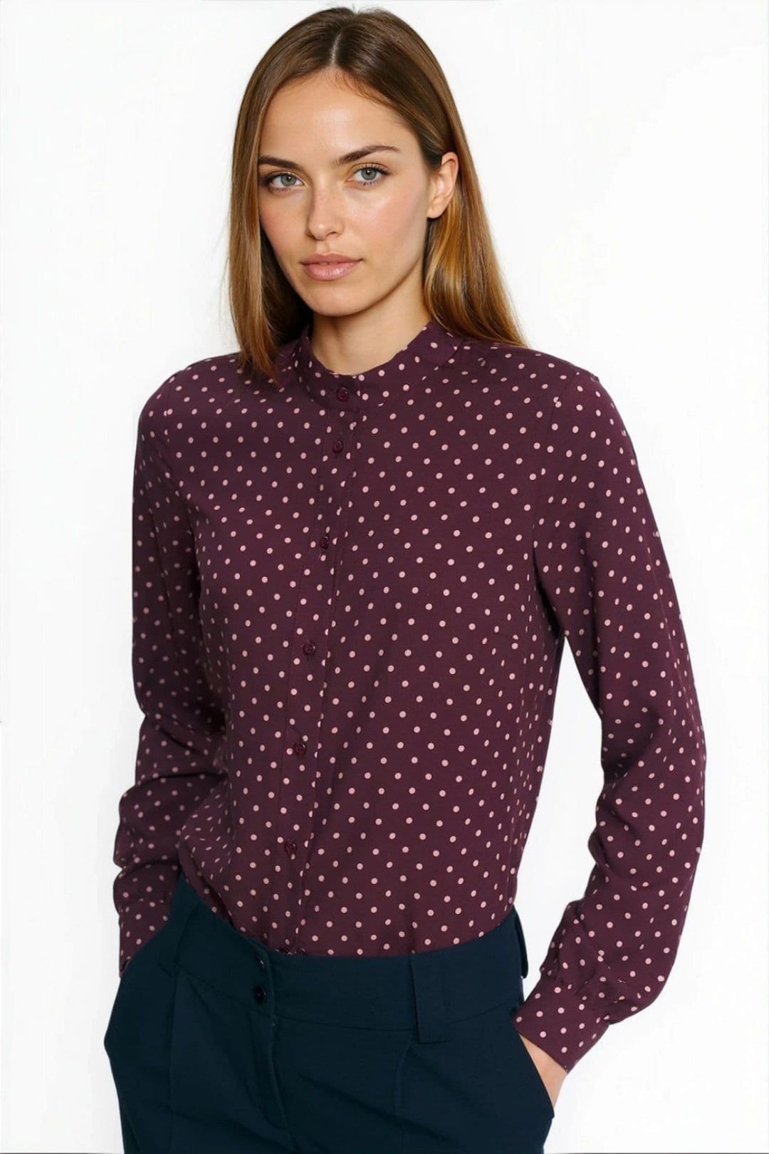 Love Lace Burgundy Viscose Polka Dot Long Sleeve Shirt