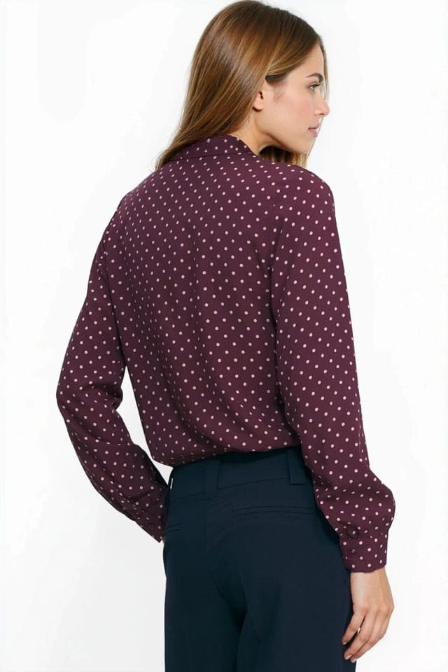 Love Lace Love Lace Women's Viscose Polka Dot Stand Collar Long Sleeve Shirt in Burgundy - 3