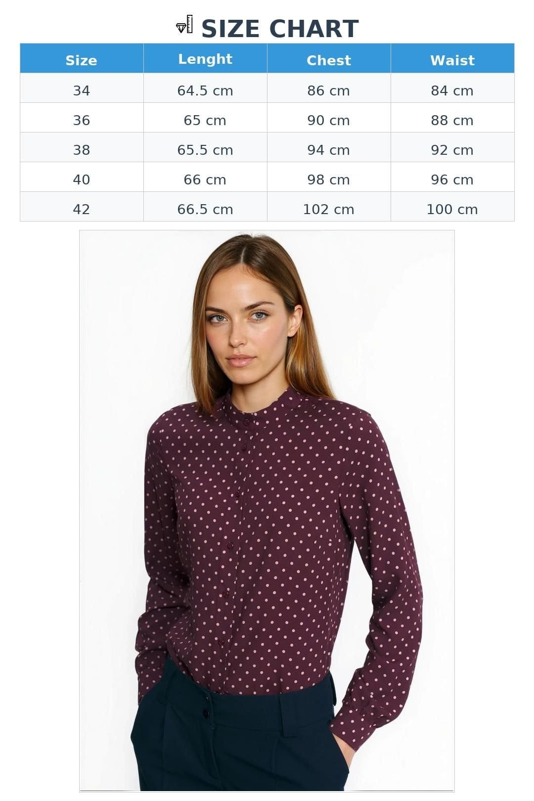 Love Lace Love Lace Women's Viscose Polka Dot Stand Collar Long Sleeve Shirt in Burgundy - 4