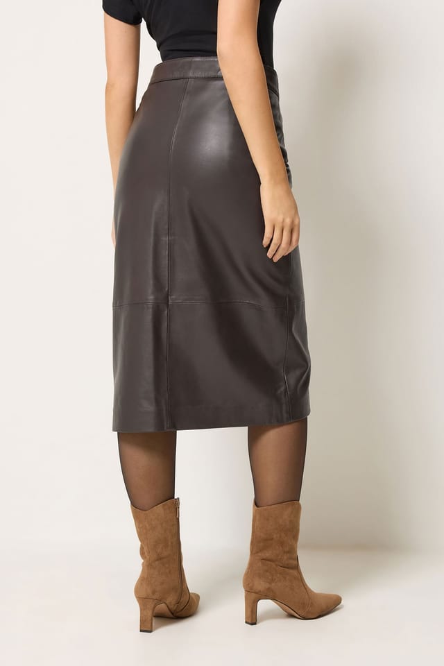 M&Co M&Co Women's Premium Leather Midi Skirt in Dark Brown - 3