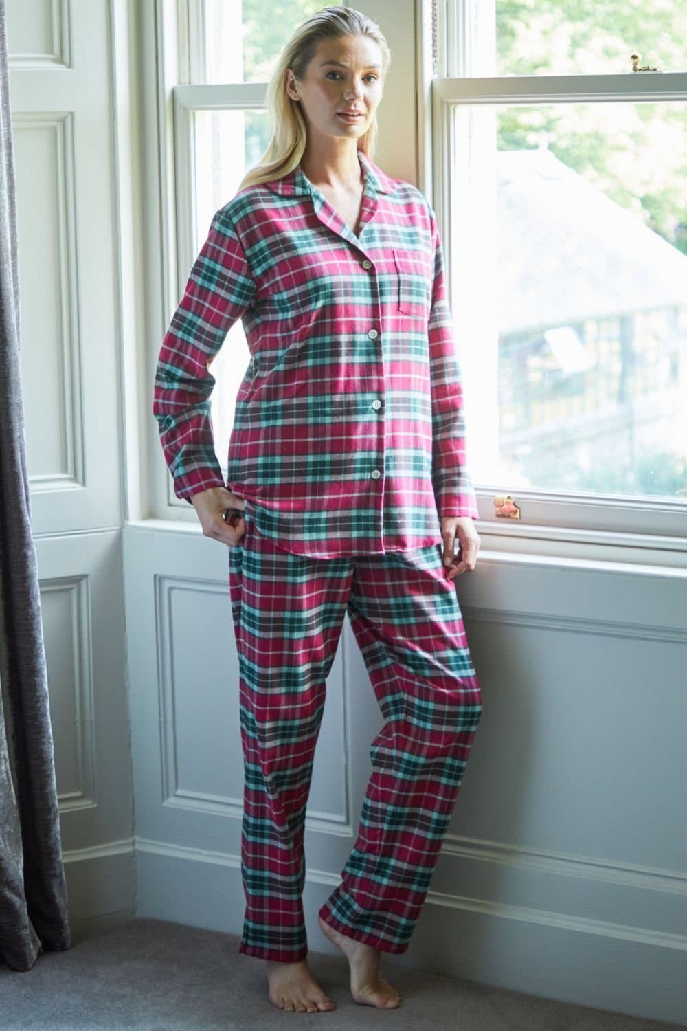 British Boxers British Boxers Women's "Gaia" Tartan Brushed Cotton Pyjama Set in Burgundy