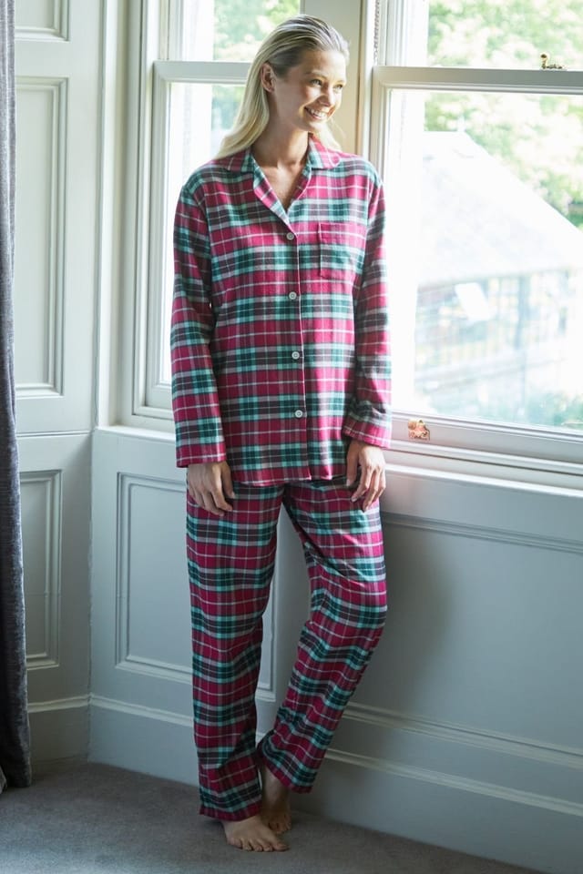 British Boxers British Boxers Women's "Gaia" Tartan Brushed Cotton Pyjama Set in Burgundy - 2