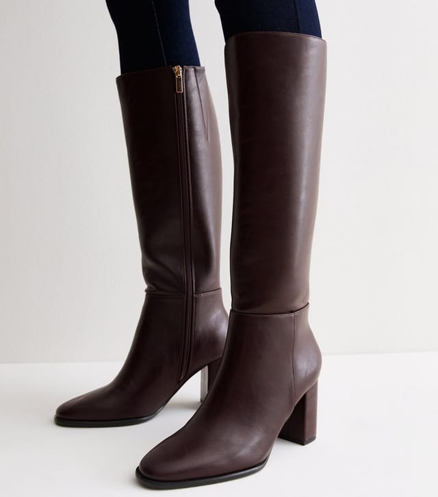 New Look Women's Dark Burgundy Faux Leather Tall Boots Vegan New Look - 2