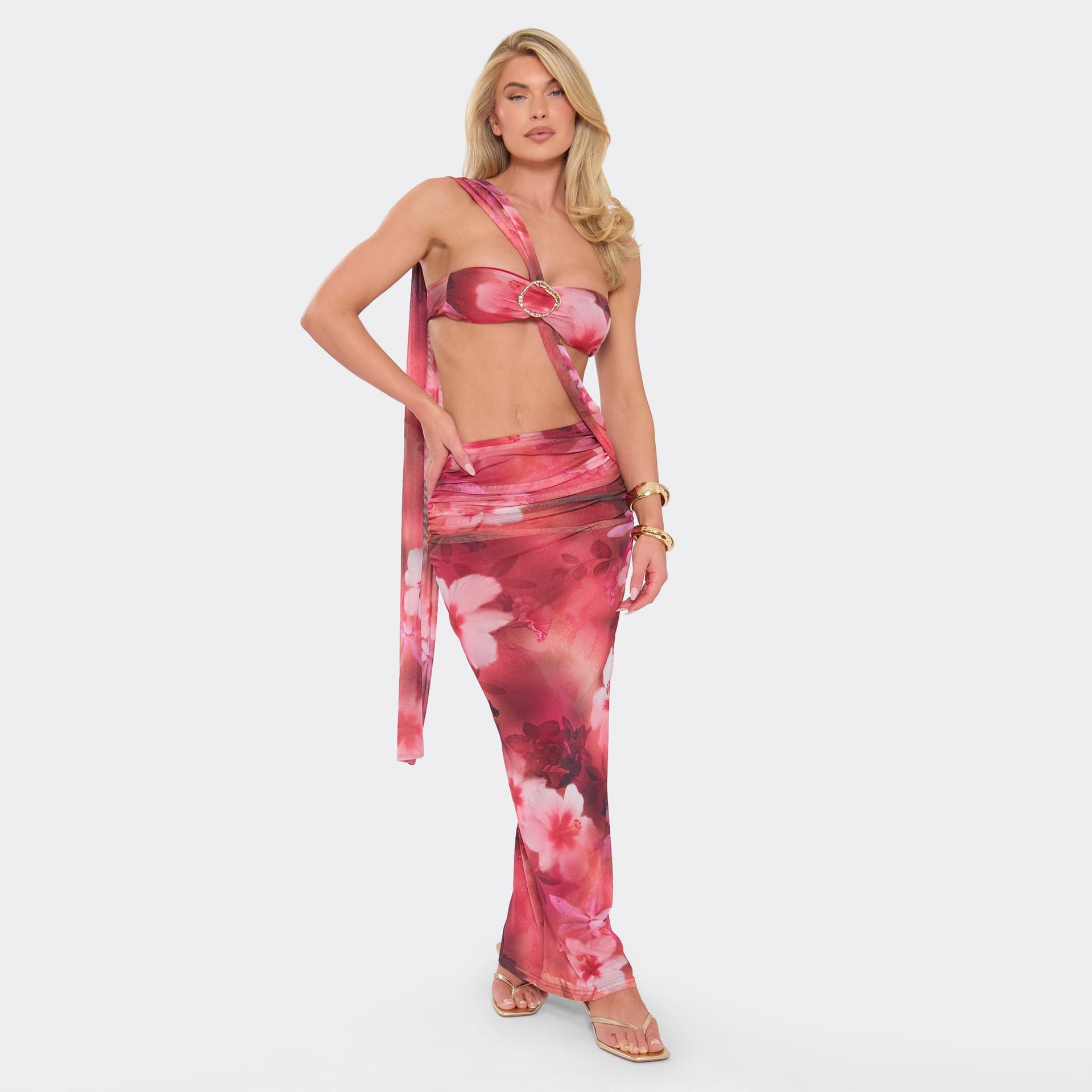 EGO EGO Multi Floral Print Bandeau Trim Maxi Dress