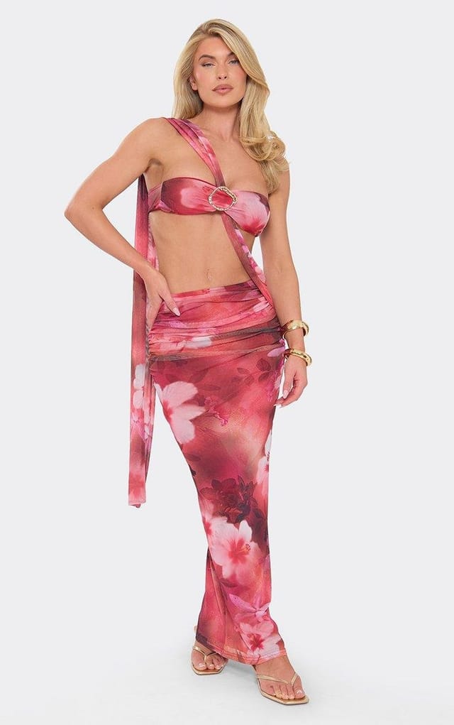 EGO Bandeau Trim Detail Maxi Dress In Multi Floral Print, Women's Size UK 6 - 2