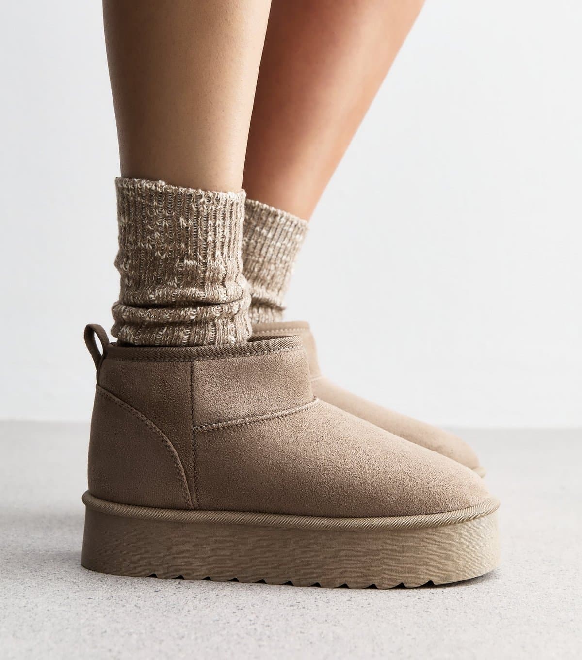 New Look Women's Brown Suedette Faux Fur Lined Chunky Flatform Boots Vegan New Look