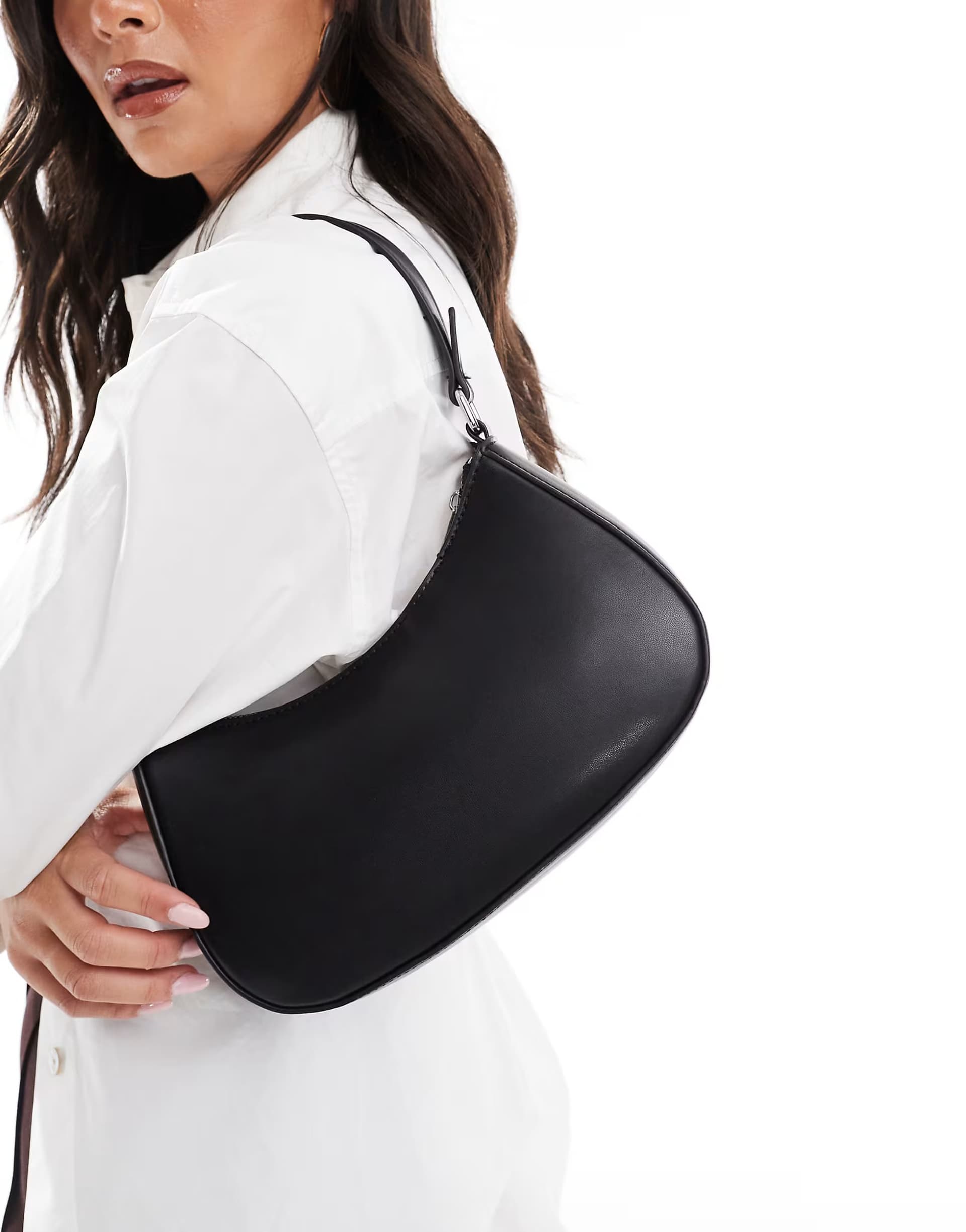 ASOS Pieces leather look shoulder bag in black