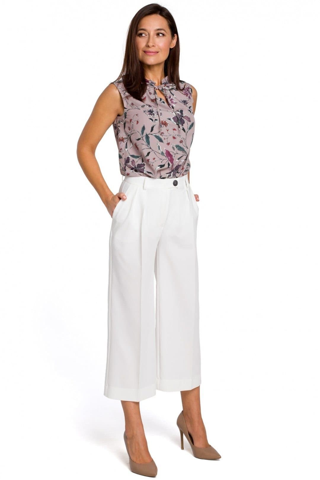 Love Lace Love Lace Women's Loose White Culottes with Zipper Buttons