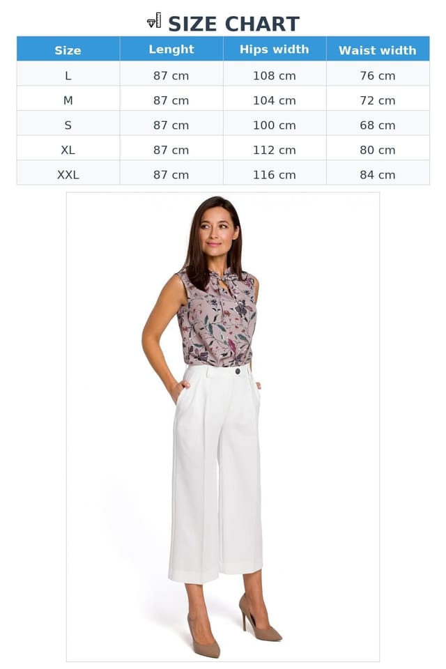 Love Lace Love Lace Women's Loose One Color Culottes with Zipper Buttons in White - 3