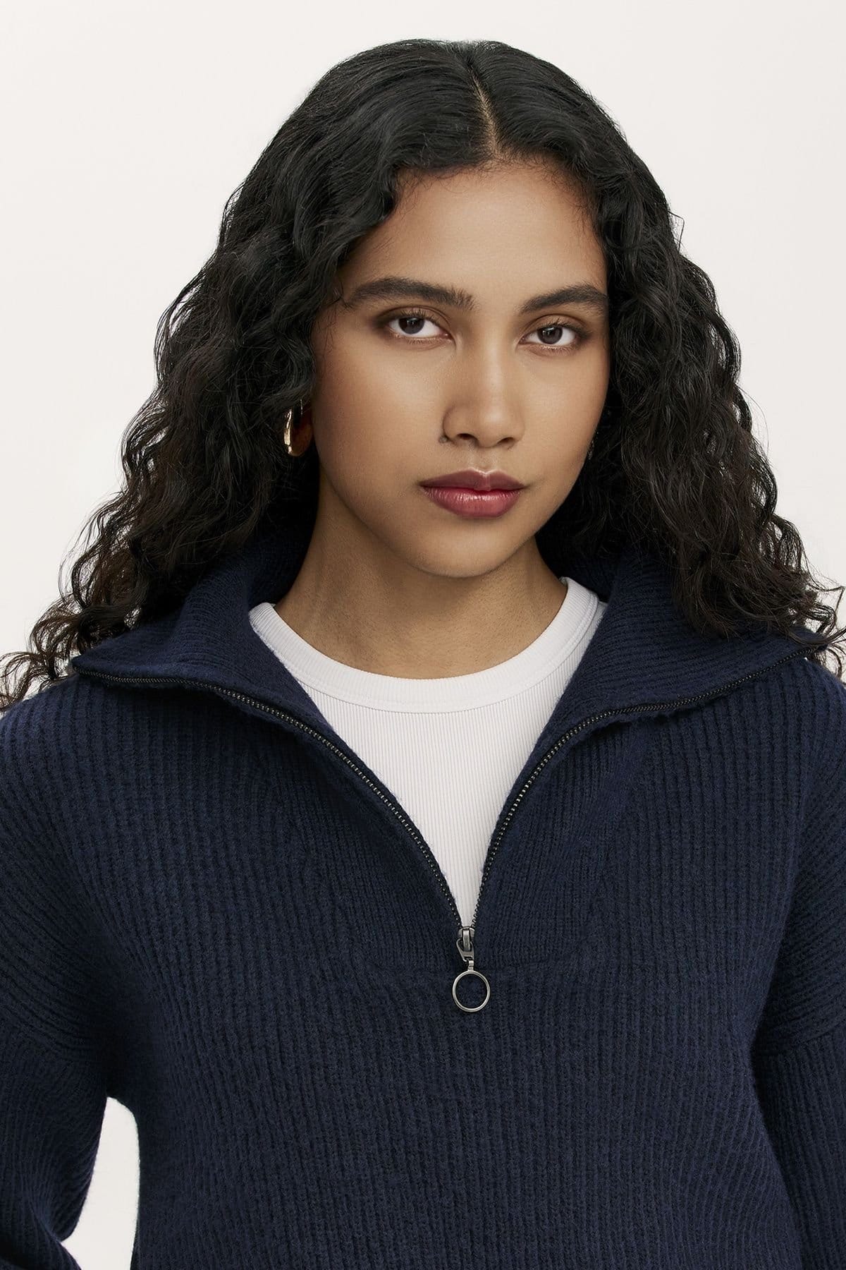 Finery London Finery London Women's Maddy Funnel Neck Half Zip Jumper in Dark Navy - 4