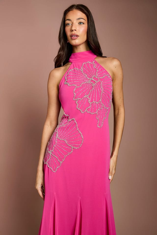 Coast Coast Women's Embellished Maxi Dress With Godet Pleats in Hot Pink - 2