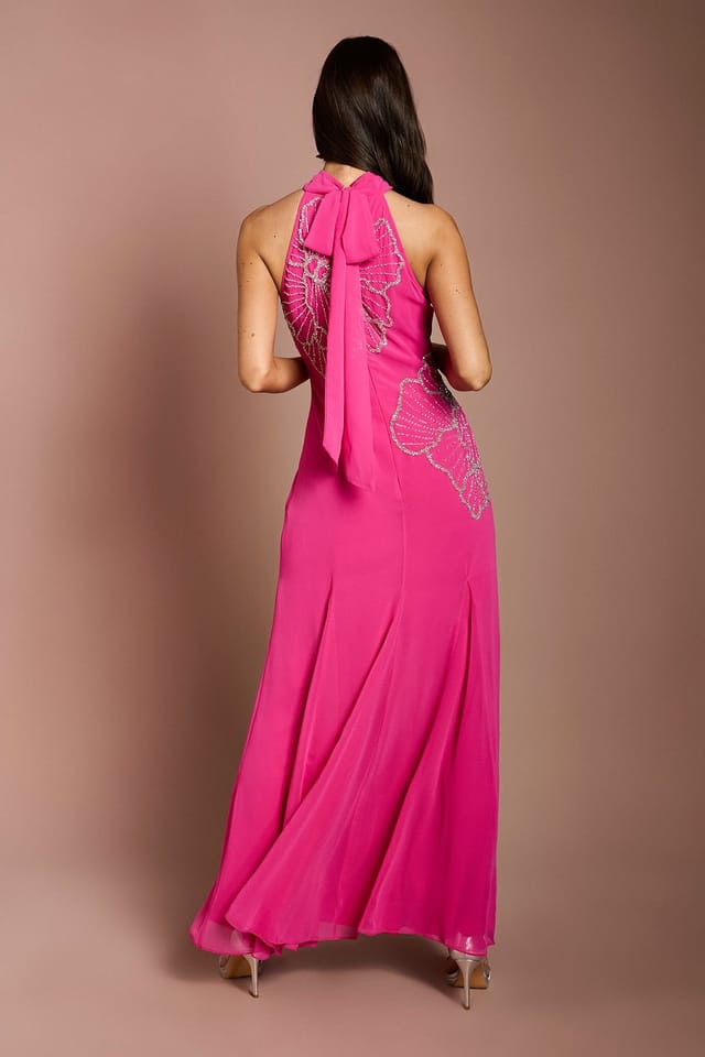 Coast Coast Women's Embellished Maxi Dress With Godet Pleats in Hot Pink - 3