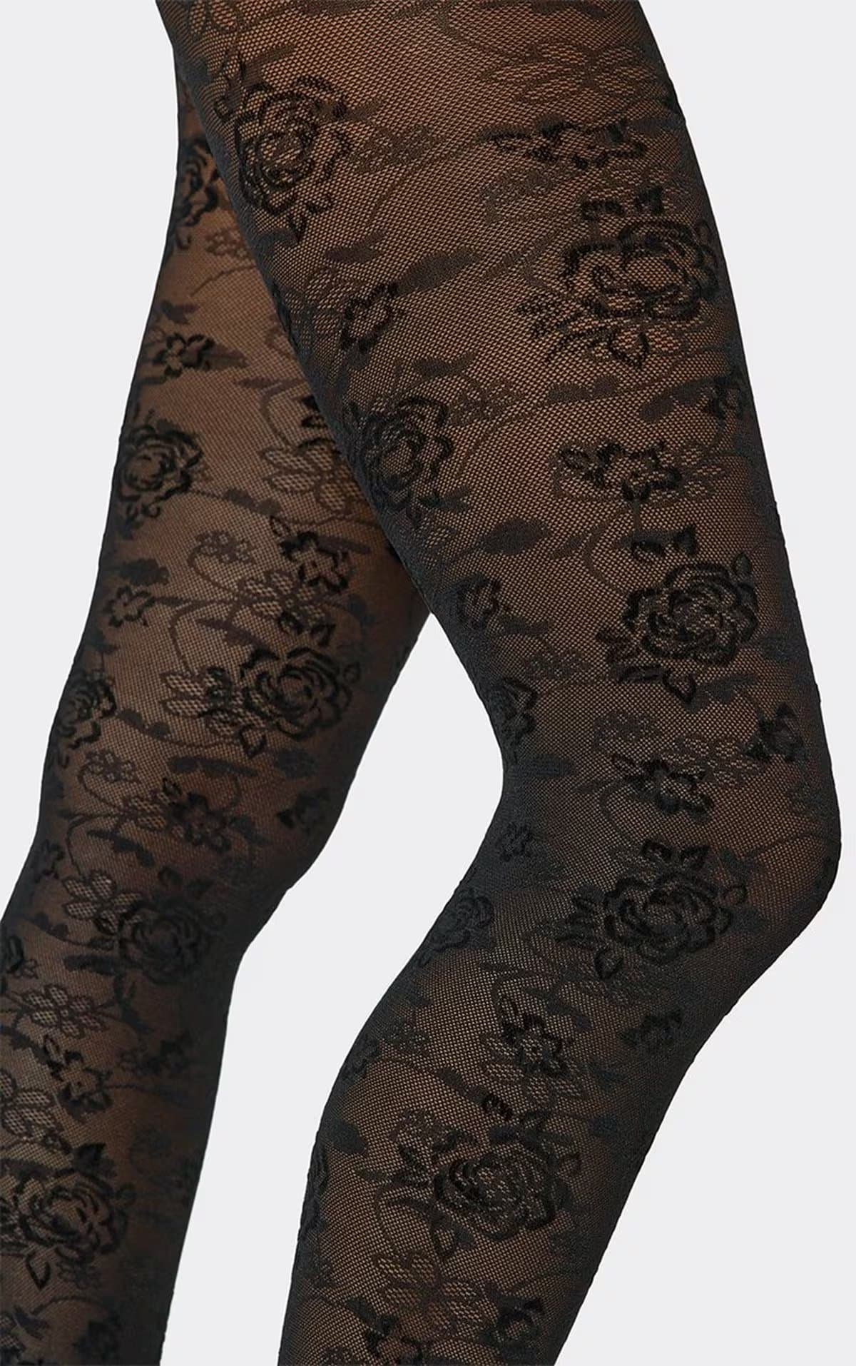 EGO Rose Flower Detail Tights In Black, Women's Size UK 0