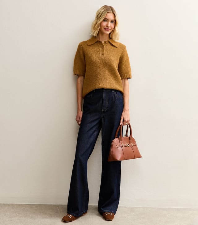 New Look Women's Tan Textured Knit Polo Collar Top New Look - 2