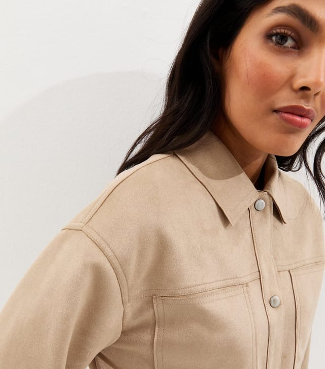 New Look Women's Stone Faux Suede Boxy Shacket New Look - 2