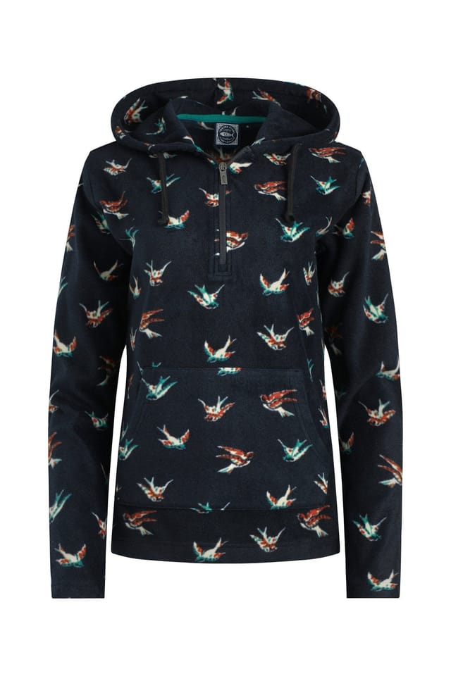 Weird Fish Weird Fish Women's Lana 1/4 Zip Microfleece Hoodie in Dark Blue - 2