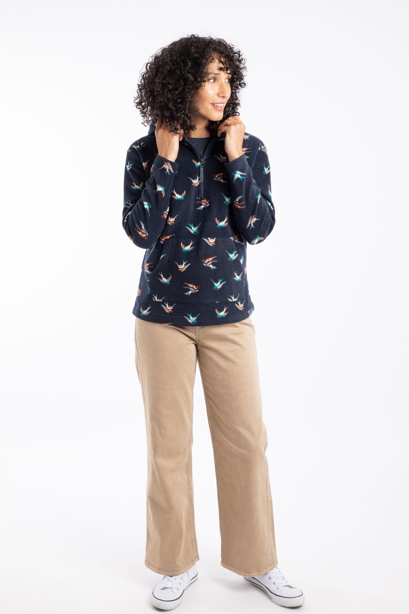 Weird Fish Weird Fish Women's Lana 1/4 Zip Microfleece Hoodie in Dark Blue - 4