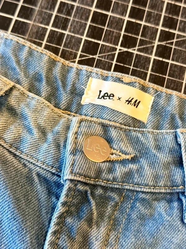 Lee Lee x H&M Wide Leg Jeans UK 12 Vintage Collaboration Raw Hem Distressed Blue